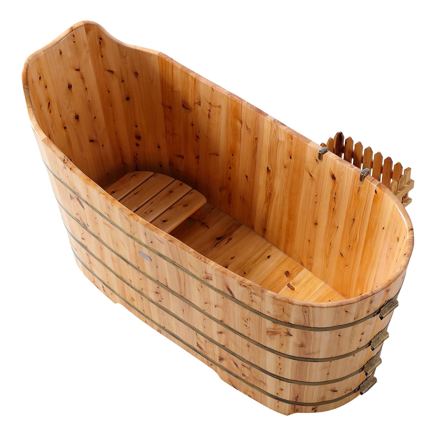 ALFI 59-Inch Cedar Wooden Freestanding Bathtub with Bench  - AB1103