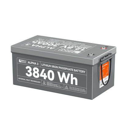 Rich Solar 3 | 12V 300Ah LiFePO4 Battery | 12V Lithium Battery for RVs, Cabins, Off-Grid | 5,000 Lifetime Cycles | Internal Heat Technology | Bluetooth - RS-B123S