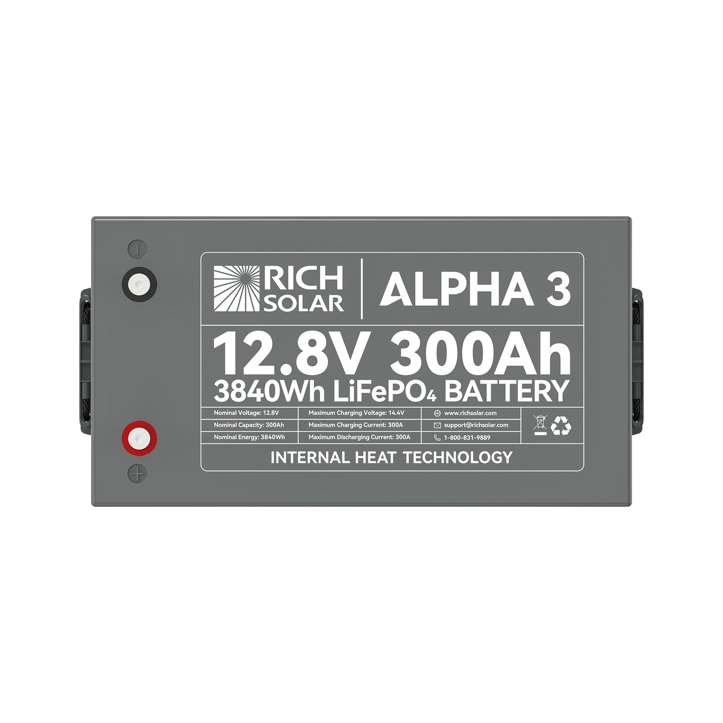 Rich Solar 3 | 12V 300Ah LiFePO4 Battery | 12V Lithium Battery for RVs, Cabins, Off-Grid | 5,000 Lifetime Cycles | Internal Heat Technology | Bluetooth - RS-B123S
