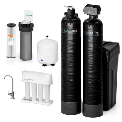 Aquasure Elite | 1,000,000 Gallons Whole House Water Filter Treatment Bundle with 48,000 Grains Softener w/ Fine Mesh Resin, 75 GPD Reverse Osmosis System - AS-SE1000FM