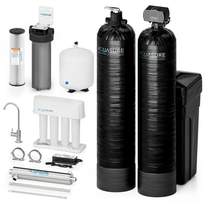 Aquasure Elite | 1,500,000 Gallons Whole House Water Treatment System with 64,000 Grains Fine Mesh Resin and KDF85 Carbon Media and 18 GPM High Output Quantum UV De-Activator System - AS-SE1500FMU