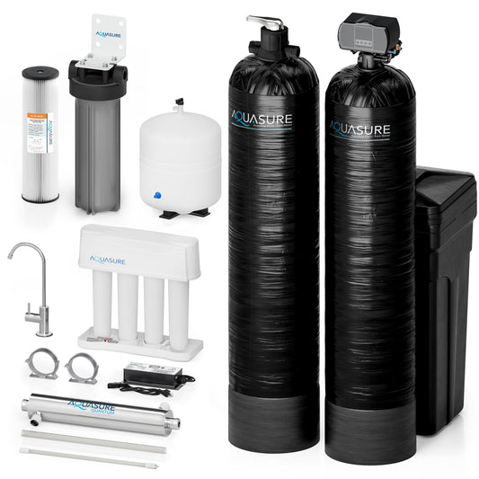 Aquasure Elite | 1,500,000 Gallons Whole House Water Treatment System with 64,000 Grains Fine Mesh Resin and KDF85 Carbon Media and 18 GPM High Output Quantum UV De-Activator System - AS-SE1500FMU