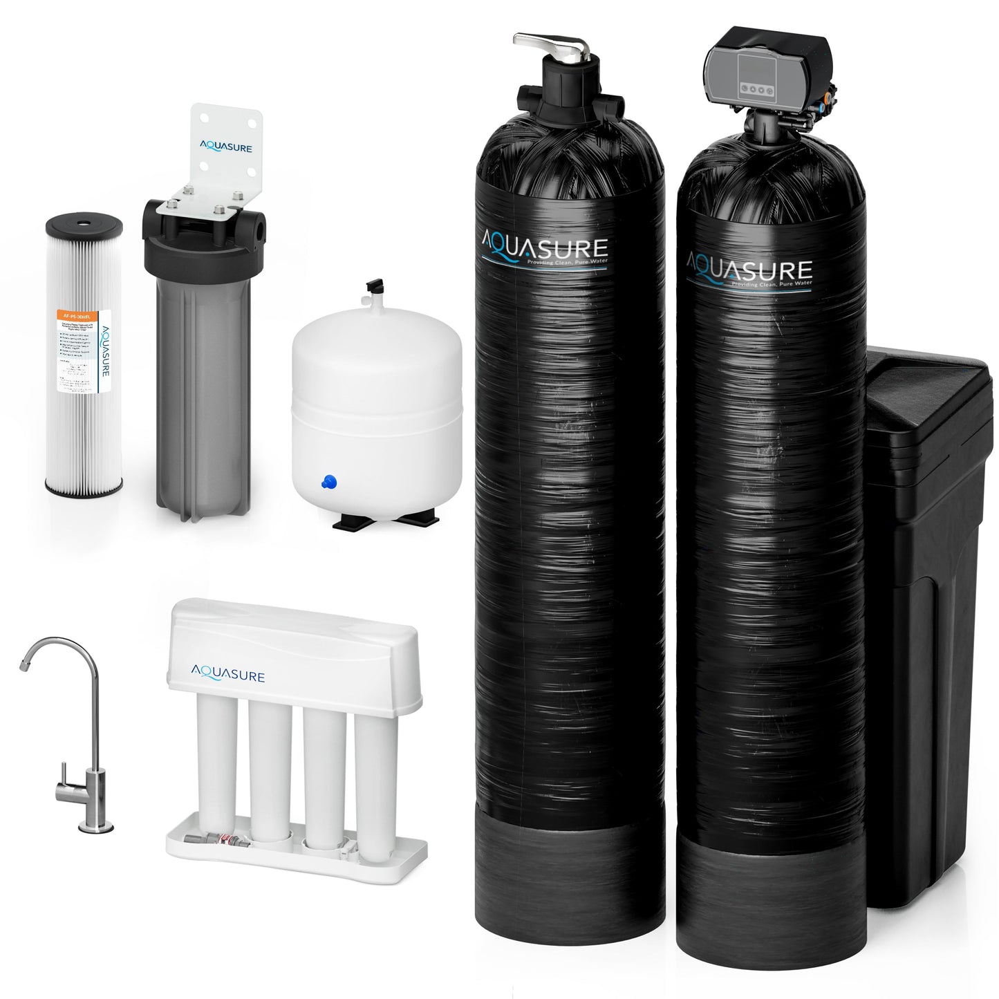 Aquasure Elite | 1,500,000 Gallons Whole House Water Filter Treatment Bundle with 64,000 Grains Softener w/ Fine Mesh Resin, 75 GPD Reverse Osmosis System - AS-SE1500FM