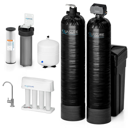 Aquasure Elite | 1,500,000 Gallons Whole House Water Filter Treatment Bundle with 64,000 Grains Softener w/ Fine Mesh Resin, 75 GPD Reverse Osmosis System - AS-SE1500FM