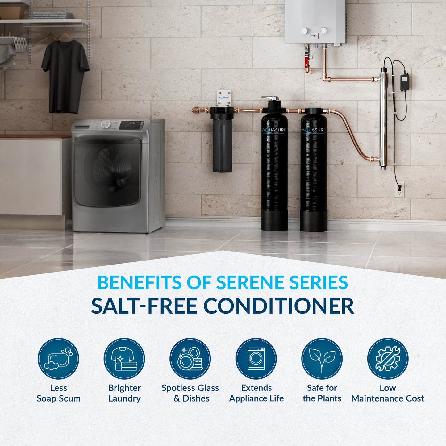 Aquasure Lite Series | 800K Gallons Whole House Salt-Free Conditioning/Softening Descaler  - AS-SF800CKBundle with Water Treatment System and Pleated Sediment Pre-Filter