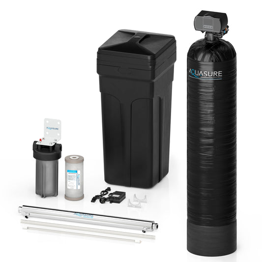 Aquasure  Series | 32,000 Grains Water Softener with 8 GPM Quantum UV De-Activator System and Triple Purpose Carbon Pre-Filter - AS-WSUV32D