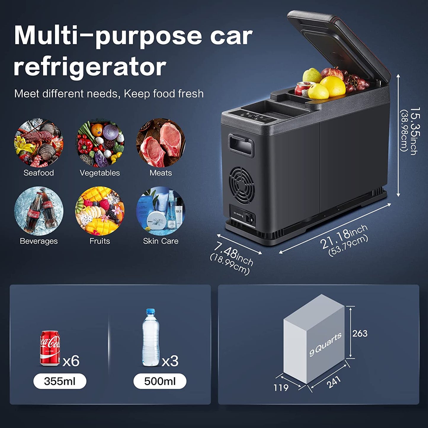 BODEGAcooler Mini Portable Car Armrest Refrigerator 9qt/8L  - CF8