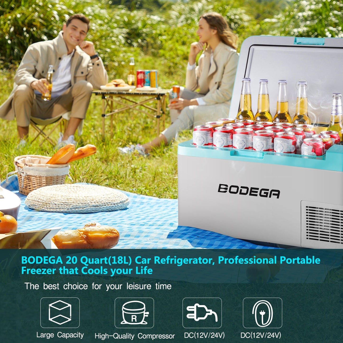 BODEGAcooler 20qt/18L Portable Car Fridge/Freezer K18 Bule - K18-blue-1