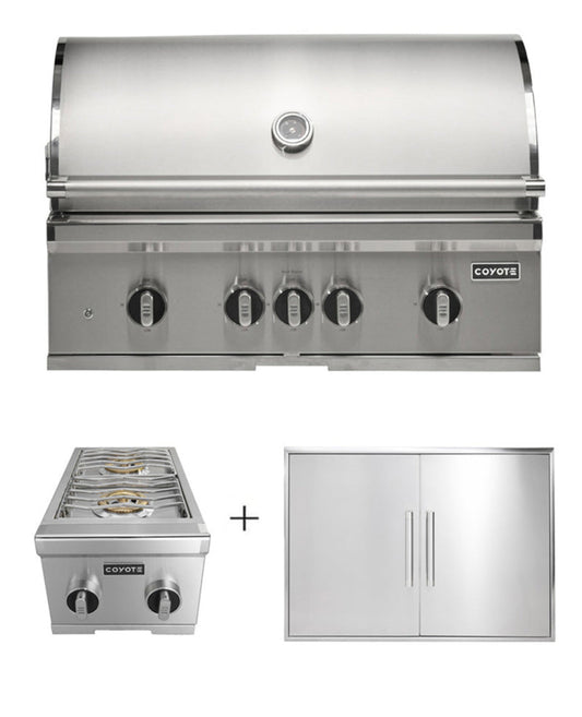 COYOTE SL-SERIES 36" GRILL PACKAGE - INCLUDES 36" SL-SERIES GRILL, 36" DOUBLE ACCESS DOOR &amp; DOUBLE SIDE BURNER - C3SL36+C3-DA2436+C3DB