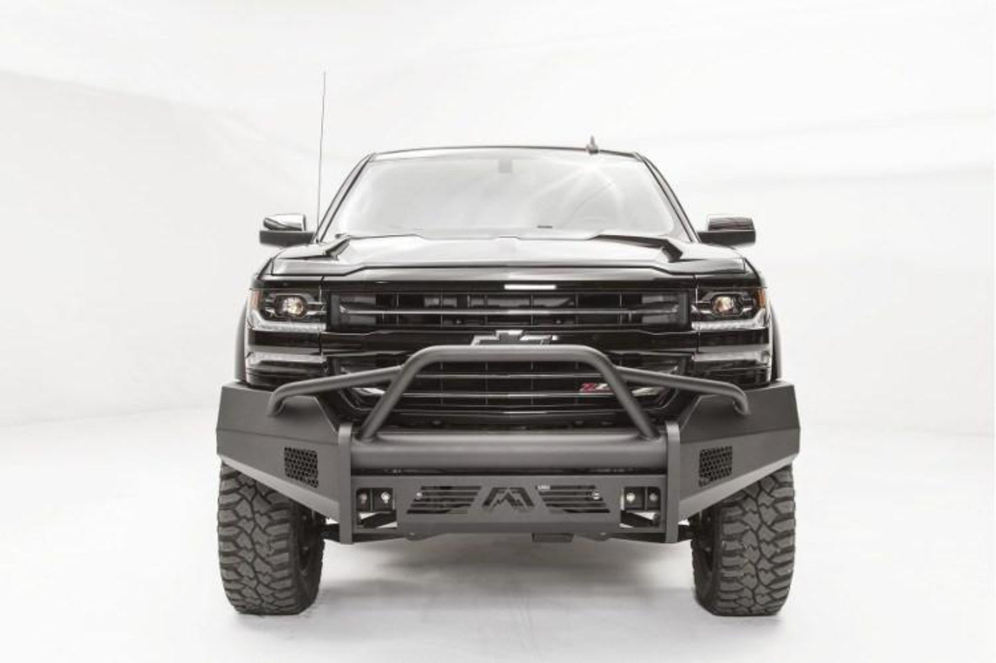 Fab Fours CS16-R3862-1 Chevy Silverado 1500 2016-2018 Black Steel Elite Front Bumper Pre-Runner Guard with Tow Hooks