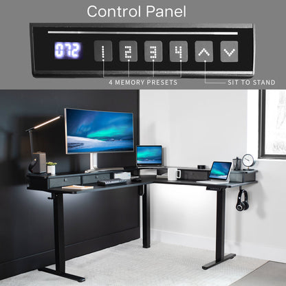 VIVO E3CV Series - Two Tier Corner Electric with Storage - DESK-E3CVB