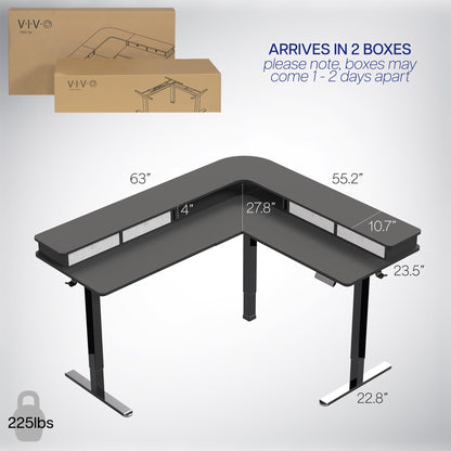 VIVO E3CV Series - Two Tier Corner Electric with Storage - DESK-E3CVB
