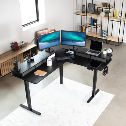 VIVO E3CV Series - Two Tier Corner Electric with Storage - DESK-E3CVB