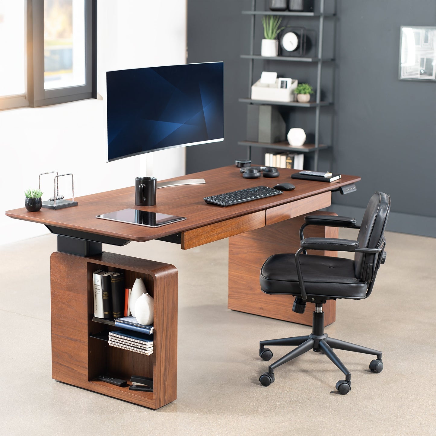 VIVO Walnut 72" x 30" Electric Executive Desk with Storage - DESK-EX7230D