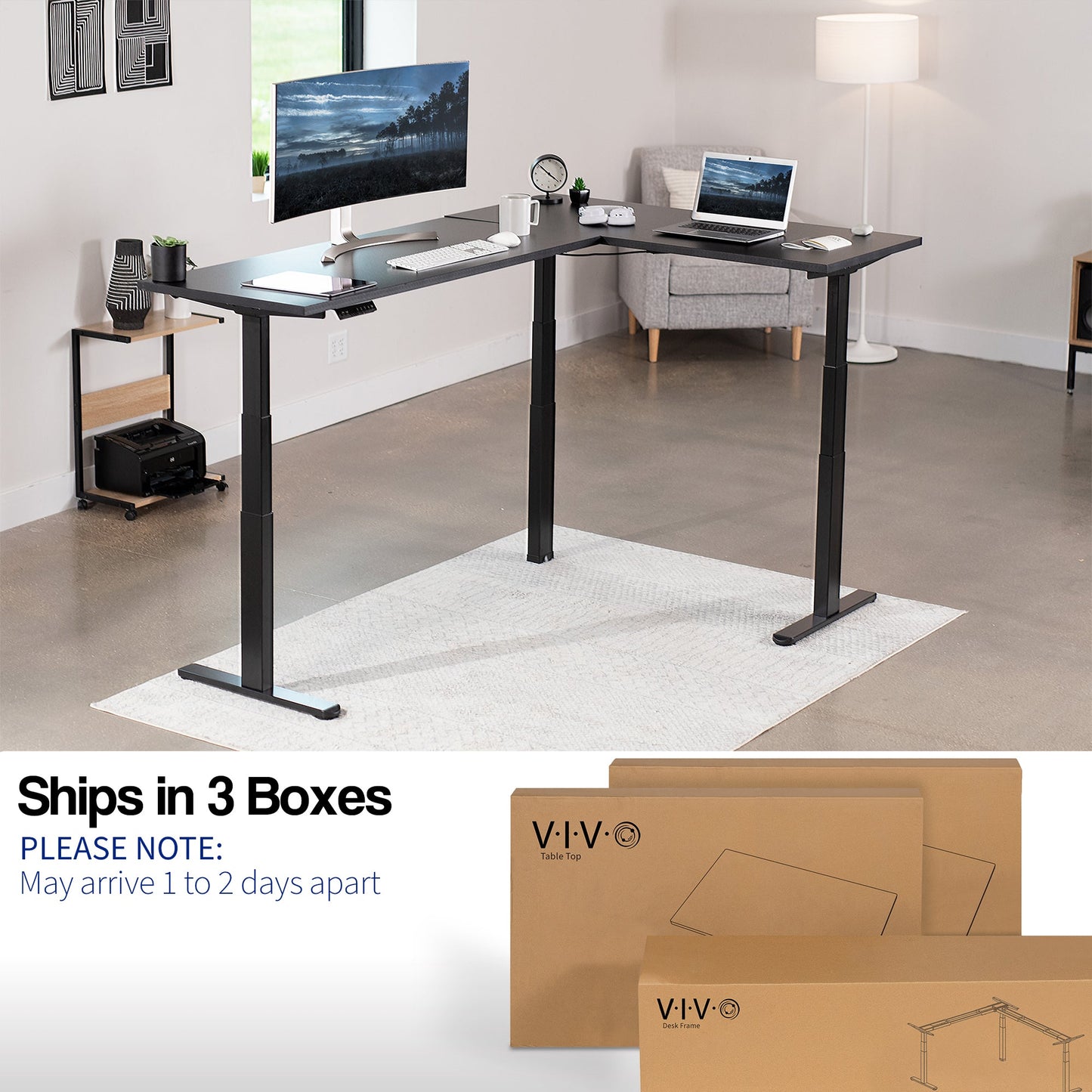 VIVO 3E Series - Triple Motor Corner Electric - DESK-KIT-3E5SB