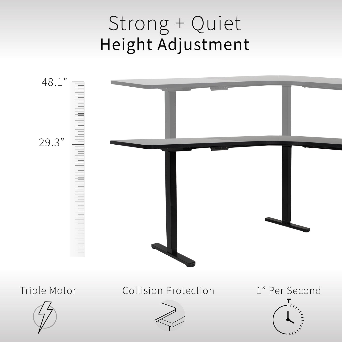 VIVO E3 Series - Curved Corner Triple Motor Electric Desk with Push Button Memory Controller - DESK-KIT-E3CB2