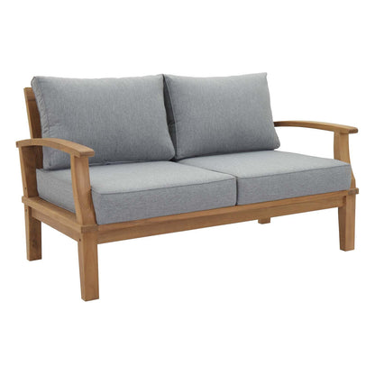 Modway furniture Marina Teak Wood Outdoor Loveseat - Luxurious All-Weather Seating for Your Patio & Garden Retreat - EEI-1144-NAT-GRY-SET