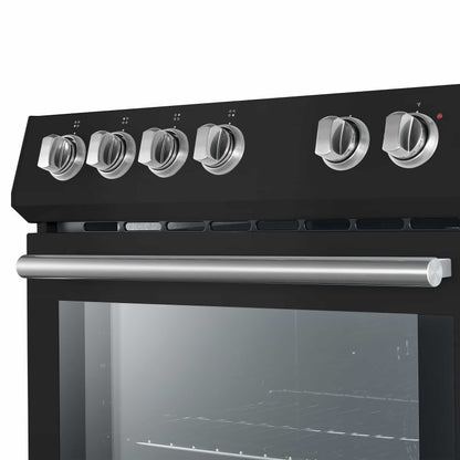 Forno 5-Piece Appliance Package - 30-Inch Electric Range, Under Cabinet Range Hood, Refrigerator, Dishwasher, and 24-Inch Microwave Oven in Black with Stainless Steel Trim - APR5-6012-30BLK-MWO24