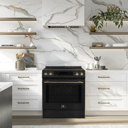 Forno 5-Piece Appliance Package - 30-Inch Induction Range, Under Cabinet Range Hood, Refrigerator with Water Dispenser, Dishwasher, and 30-Inch Microwave Oven in Black with Stainless Steel Trim - APW5-905-30BLK-MWO30
