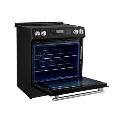 Forno 5-Piece Appliance Package - 30-Inch Induction Range, Under Cabinet Range Hood, Refrigerator with Water Dispenser, Dishwasher, and  Microwave Drawer in Black with Antique Brass Trim - APW5-905-30BLK