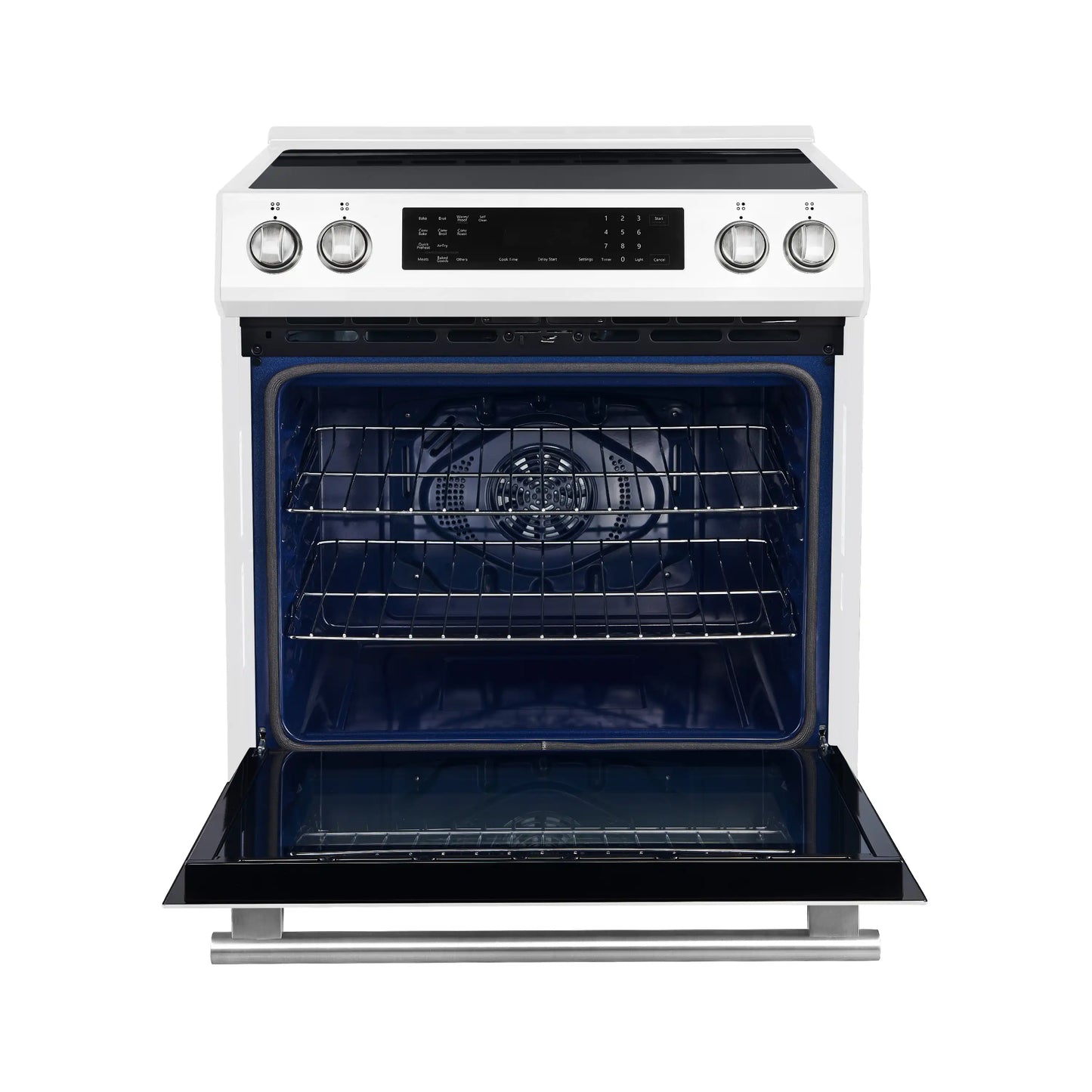 Forno 5-Piece Appliance Package - 30-Inch Induction Range, Under Cabinet Range Hood, Refrigerator, Dishwasher, and 30-Inch Microwave Oven in White with Antique Brass Trim - APR5-905-30WHT-MWO30