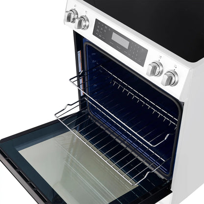 Forno 5-Piece Appliance Package - 30-Inch Induction Range, Under Cabinet Range Hood, Refrigerator with Water Dispenser, Dishwasher, and 30-Inch Microwave Oven in White with Antique Brass Trim - APW5-905-30WHT-MWO30
