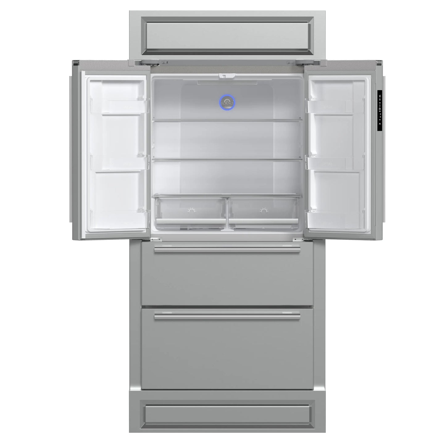 Forno Moena 36-Inch French Door 19.2 cu. ft Refrigerator with Modern Decorative Grille in Stainless Steel (FFRBI1820-40MG)