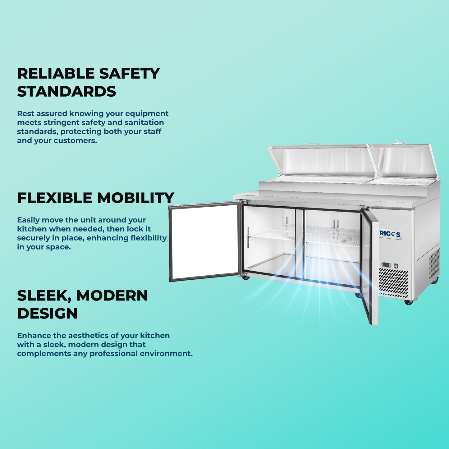 Frigos Pizza Prep Table Refrigerator 67" Width 2 Door with Aluminum Interior with 304 Stainless Steel Floor - FG-PZPT-67