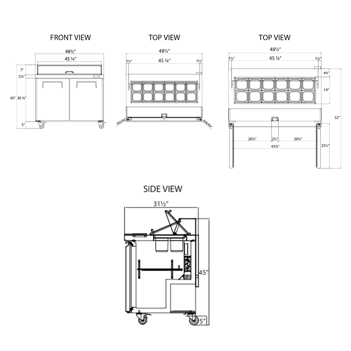 Frigos  Sandwich and Salad Prep Table Refrigerator 48" Width 2 Door with Aluminum Interior with 304 Stainless Steel Floor - FG-SWPT-48