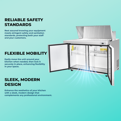 Frigos  Sandwich and Salad Prep Table Refrigerator 60" Width 2 Door FG-SWPT-60 with Aluminum Interior with 304 Stainless Steel Floor