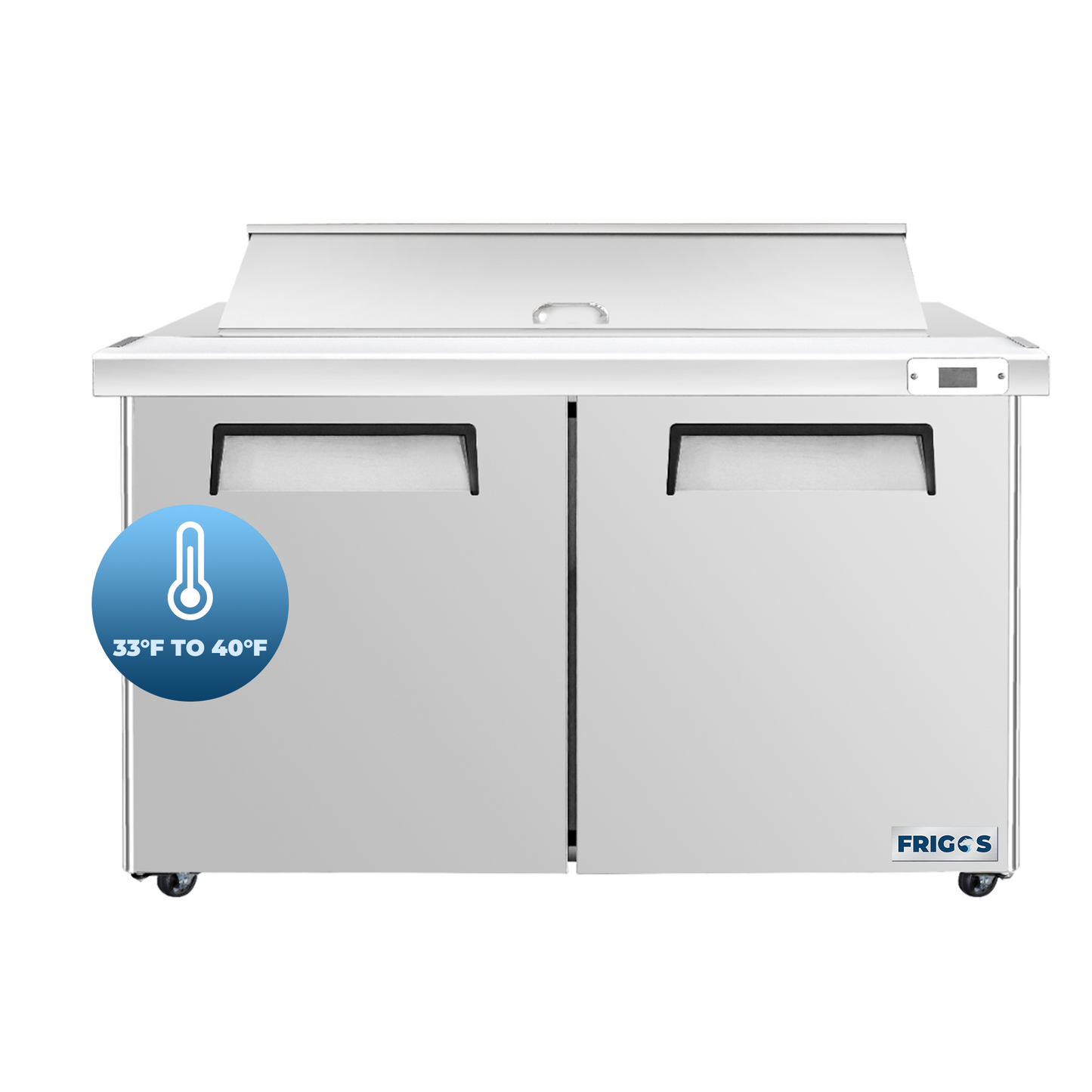 Frigos  Sandwich and Salad Prep Table Refrigerator 60" Width 2 Door FG-SWPT-60 with Aluminum Interior with 304 Stainless Steel Floor