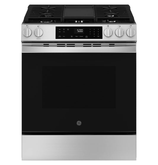 GE Appliances 30" Slide-In Front-Control Gas Range with Crisp Mode Stainless Steel - GGS500PVSS