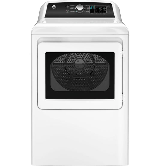 GE Appliances  7.4 cu. ft. Capacity Electric Dryer with Up To 120 ft. Venting and Sensor Dry White with Matte Black Backsplash - GTD58EBSVWS