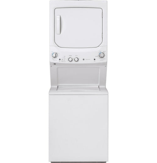 GE Appliances Unitized Spacemaker 3.8 cu. ft. Capacity Washer with Stainless Steel Basket and 5.9 cu. ft. Capacity Gas Dryer White on White - GUD27GSSMWW