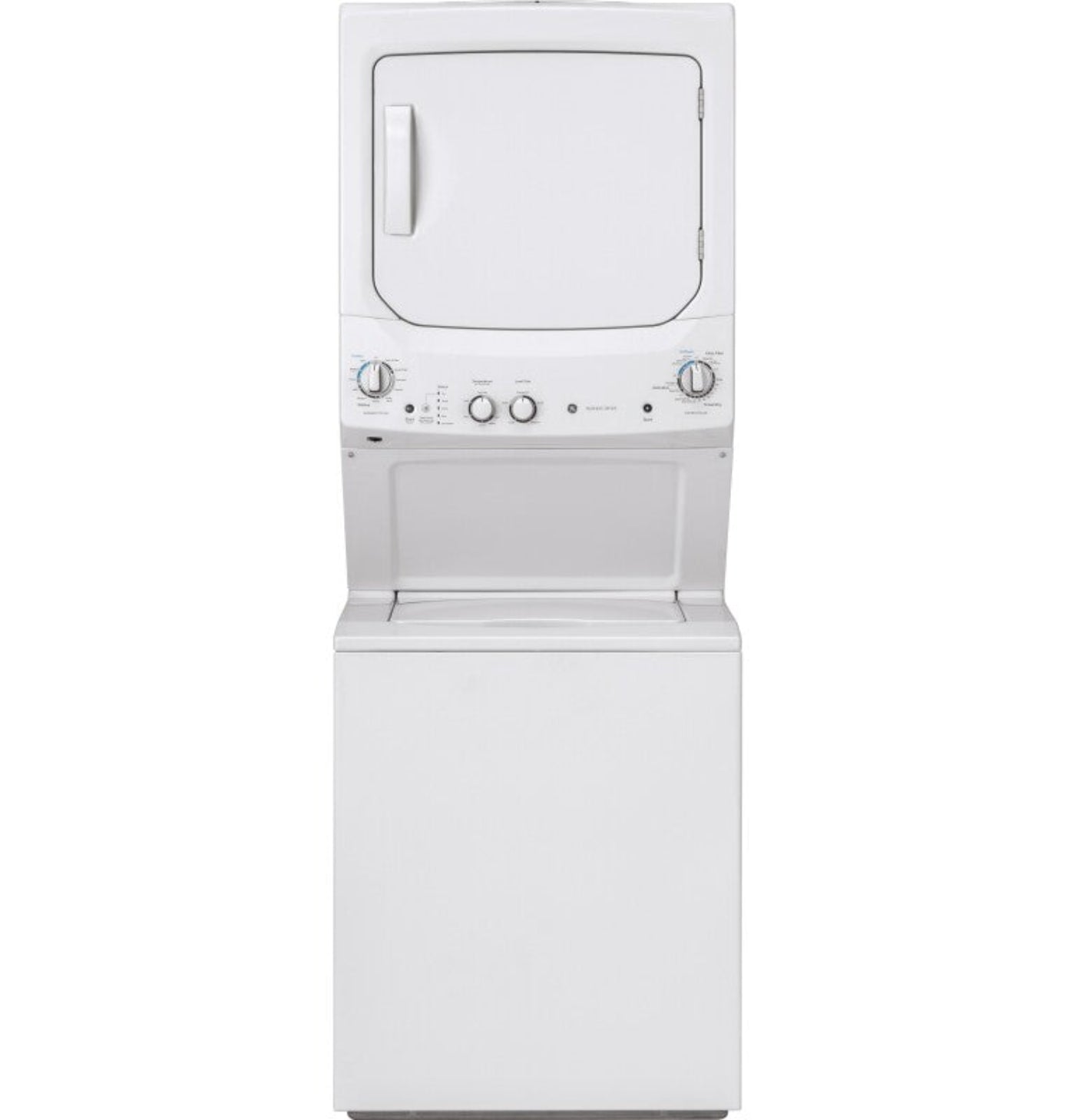 GE Appliances Unitized Spacemaker 3.8 cu. ft. Capacity Washer with Stainless Steel Basket and 5.9 cu. ft. Capacity Gas Dryer White on White - GUD27GSSMWW