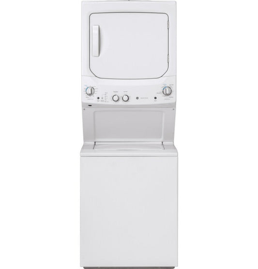 GE Appliances Unitized Spacemaker 3.8 cu. ft. Capacity Washer with Stainless Steel Basket and 5.9 cu. ft. Capacity Long Vent Electric Dryer White on White - GUV27ESSMWW