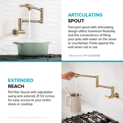 KRAUS Oletto Wall Mount Pot Filler in Brushed Brass - KPF-5001SFBB