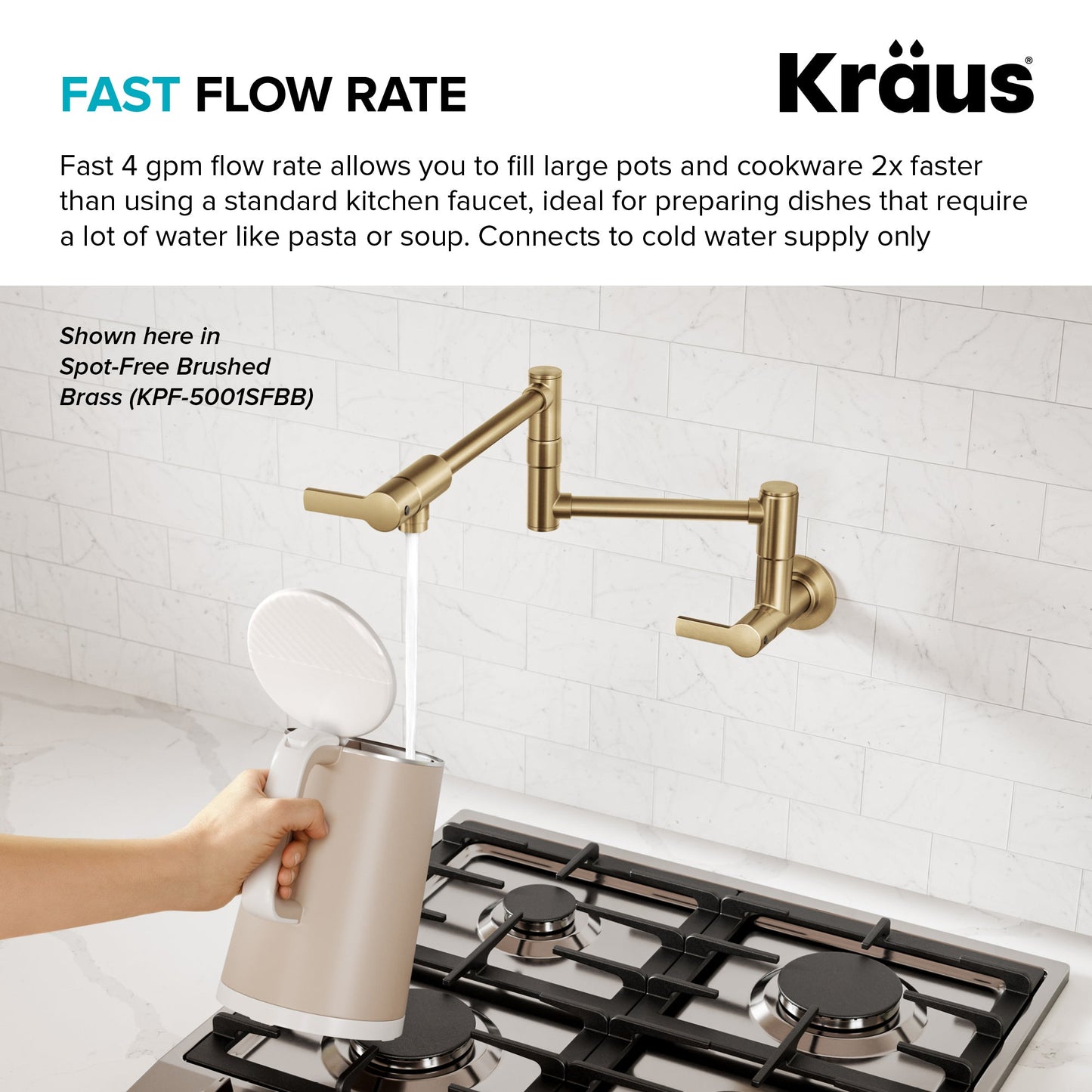 KRAUS Oletto Wall Mount Pot Filler in Brushed Brass - KPF-5001SFBB