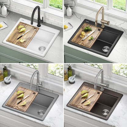 KRAUS 25” Drop-In Granite Composite Workstation Kitchen Sink in White - KGTW12-25WH