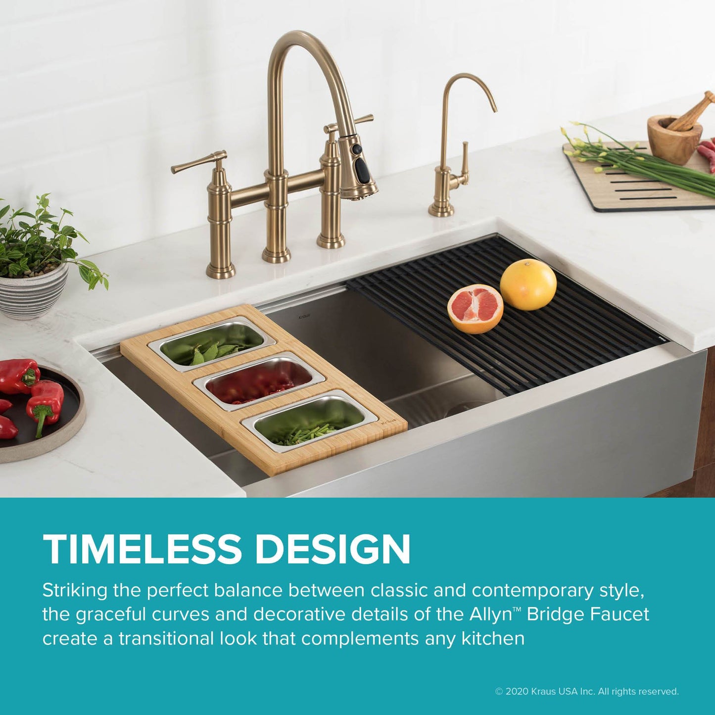KRAUS Allyn Bridge Faucet with Pull-Down Sprayhead in Brushed Gold - KPF-3121BG