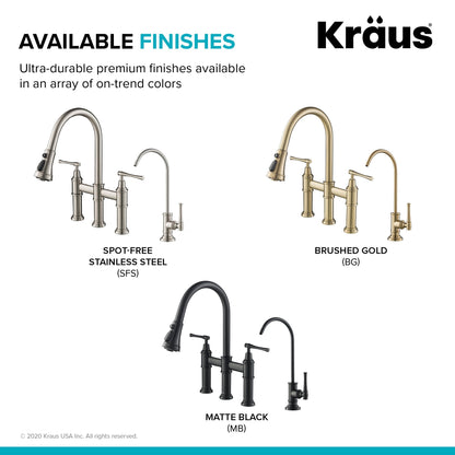 KRAUS Allyn Transitional Bridge Kitchen Faucet & Water Filter Faucet in Spot Free Stainless Steel