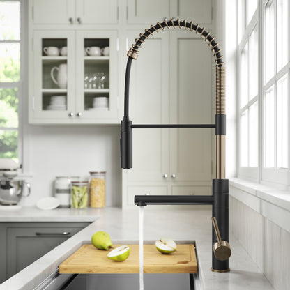 KRAUS Artec Pro Commercial Style  Single Handle Kitchen Faucet with Pot Filler in Spot Free Antique Champagne Bronze / Matte Black - KPF-1604SFACBMB