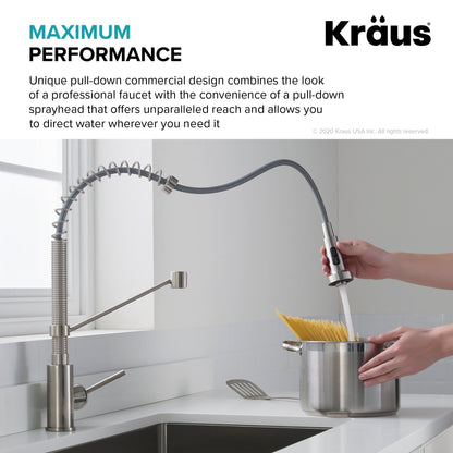 KRAUS Bolden Commercial Style Pull-Down Kitchen Faucet and Purita Water Filter Faucet Combo in Spot Free Antique Champagne Bronze - KPF-1610-FF-100SFACB