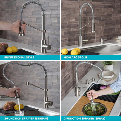 KRAUS Bolden Single Handle 18-Inch Commercial Kitchen Faucet with Soap Dispenser in Spot Free Antique Champagne Bronze Finish - KPF-1610-KSD-53SFACB