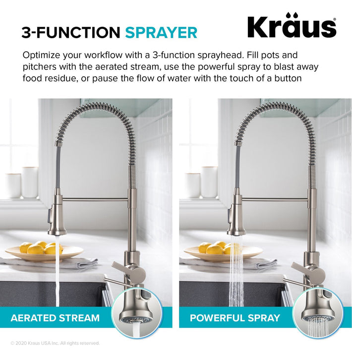 KRAUS Britt Commercial Style Pull-Down Single Handle Kitchen Faucet in Matte Black & Spot Free Black Stainless Steel - KPF-1691MBSFSB