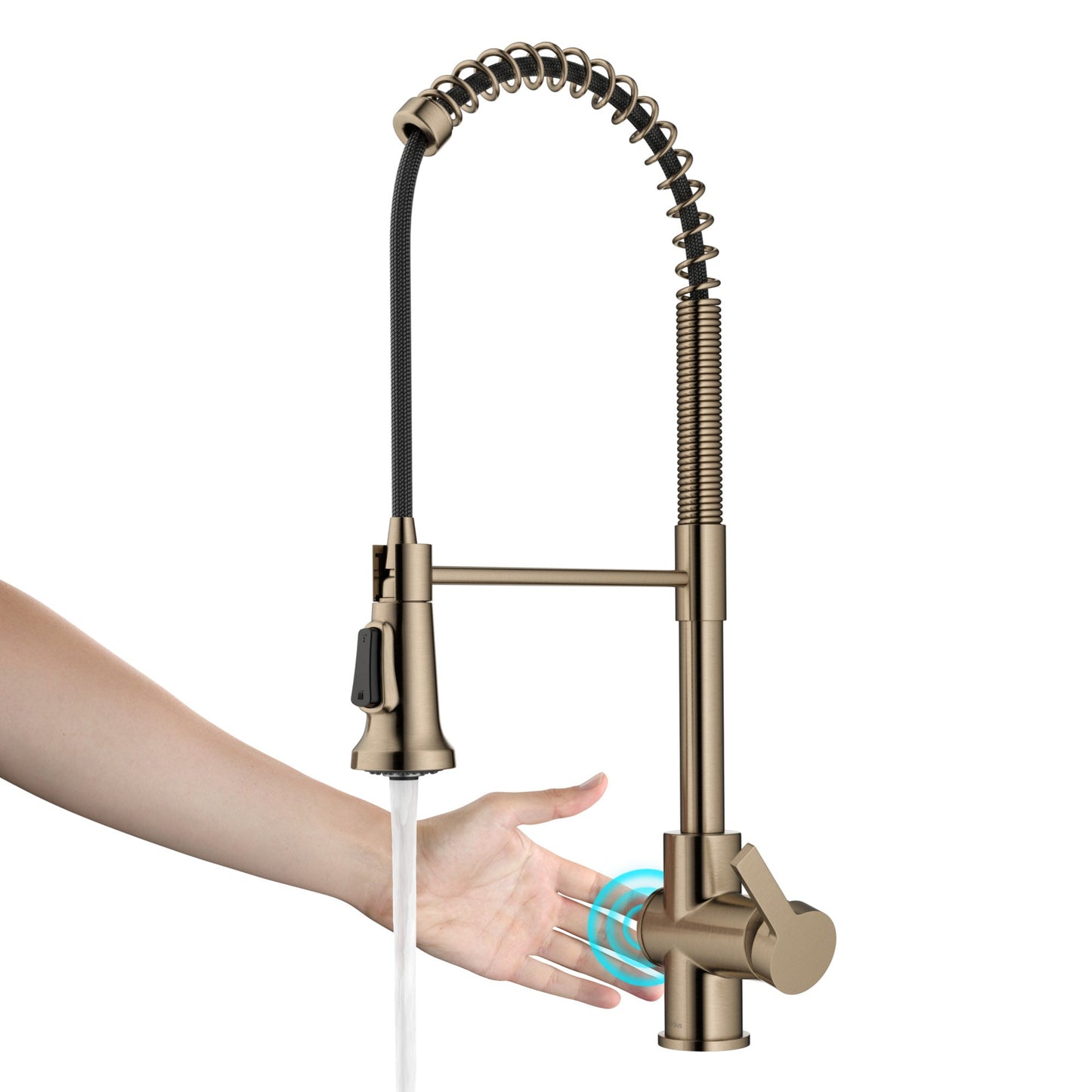 KRAUS Britt Touchless Pull-Down Single Handle Faucet in Spot Free Antique Champagne Bronze - KSF-1691SFACB