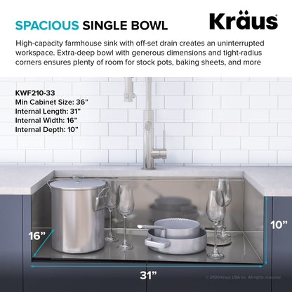 KRAUS Kore 33" 16 Gauge Farmhouse Workstation Kitchen Sink - KWF210-33