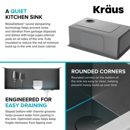 KRAUS Kore Workstation 17" Undermount 16 Gauge Bar or Prep Sink in PVD Gunmetal - KWU1101-17-PGM