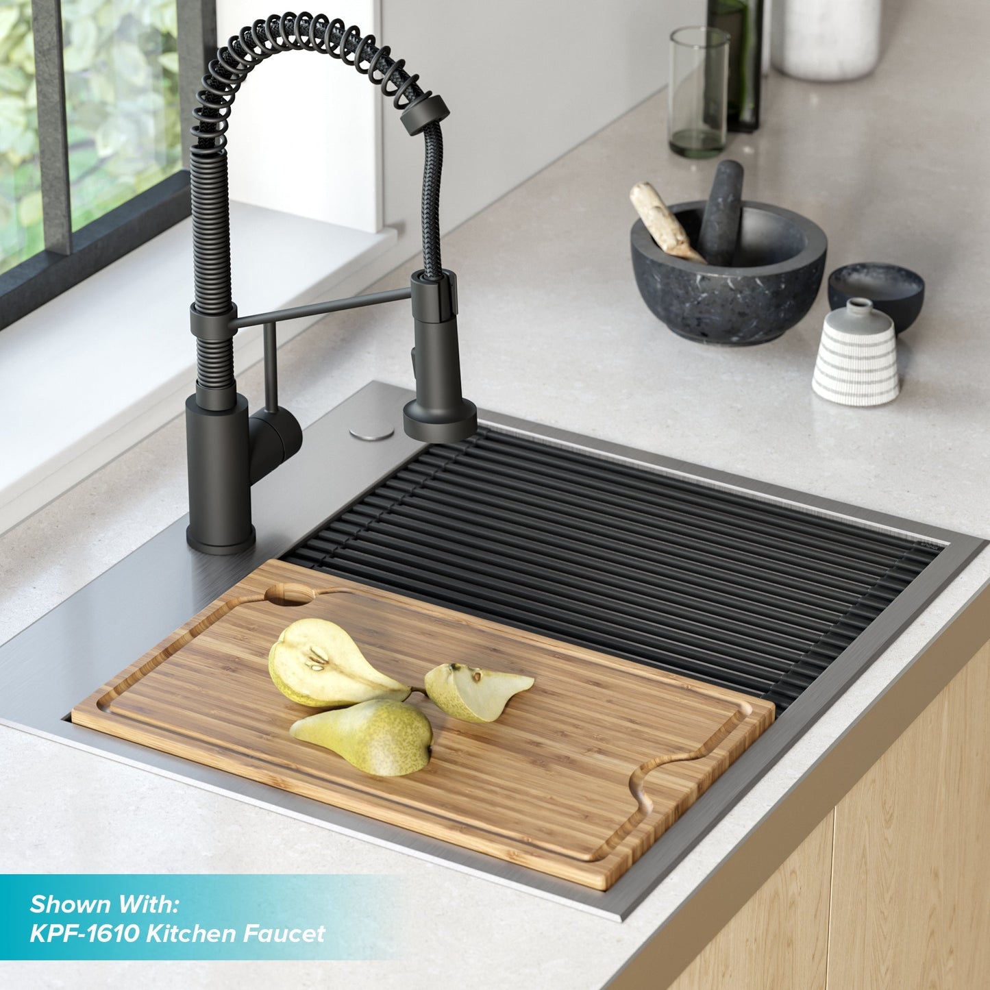 KRAUS Kore Workstation 25" Drop-In or Undermount 16 Gauge Kitchen Sink with Accessories - KWT311-25