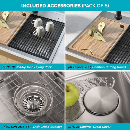 KRAUS Kore Workstation 25" Drop-In or Undermount 16 Gauge Kitchen Sink with Accessories - KWT311-25